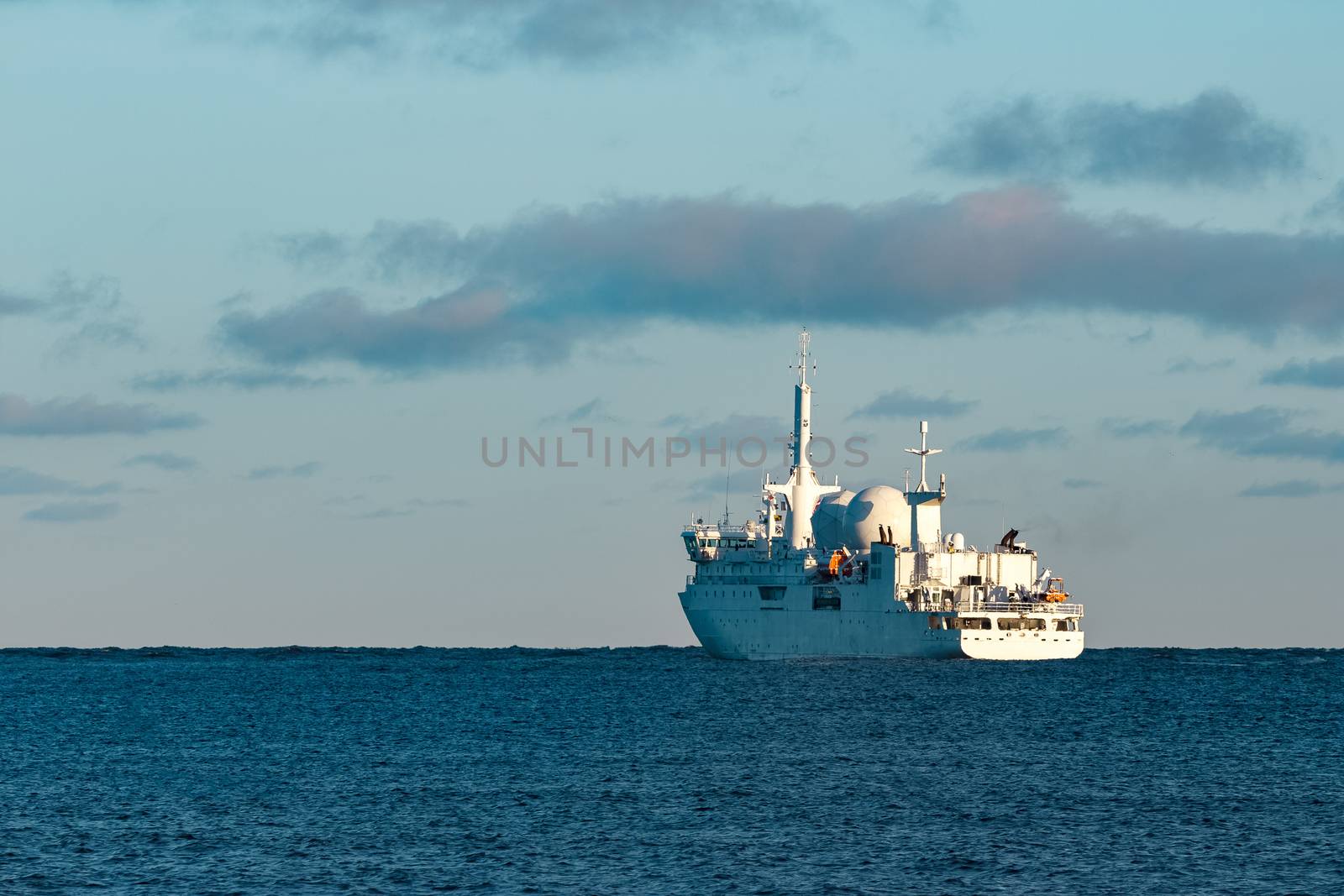 White military comander vessel sailing to Baltic sea