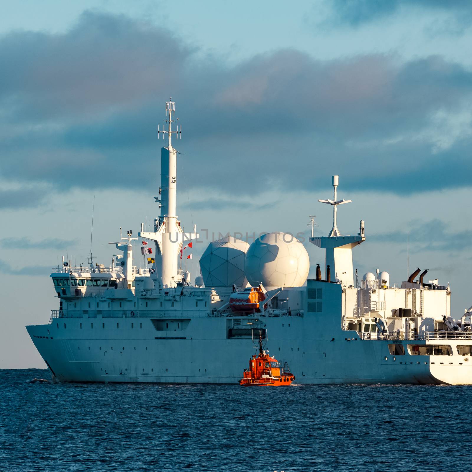 White military comander vessel sailing to Baltic sea