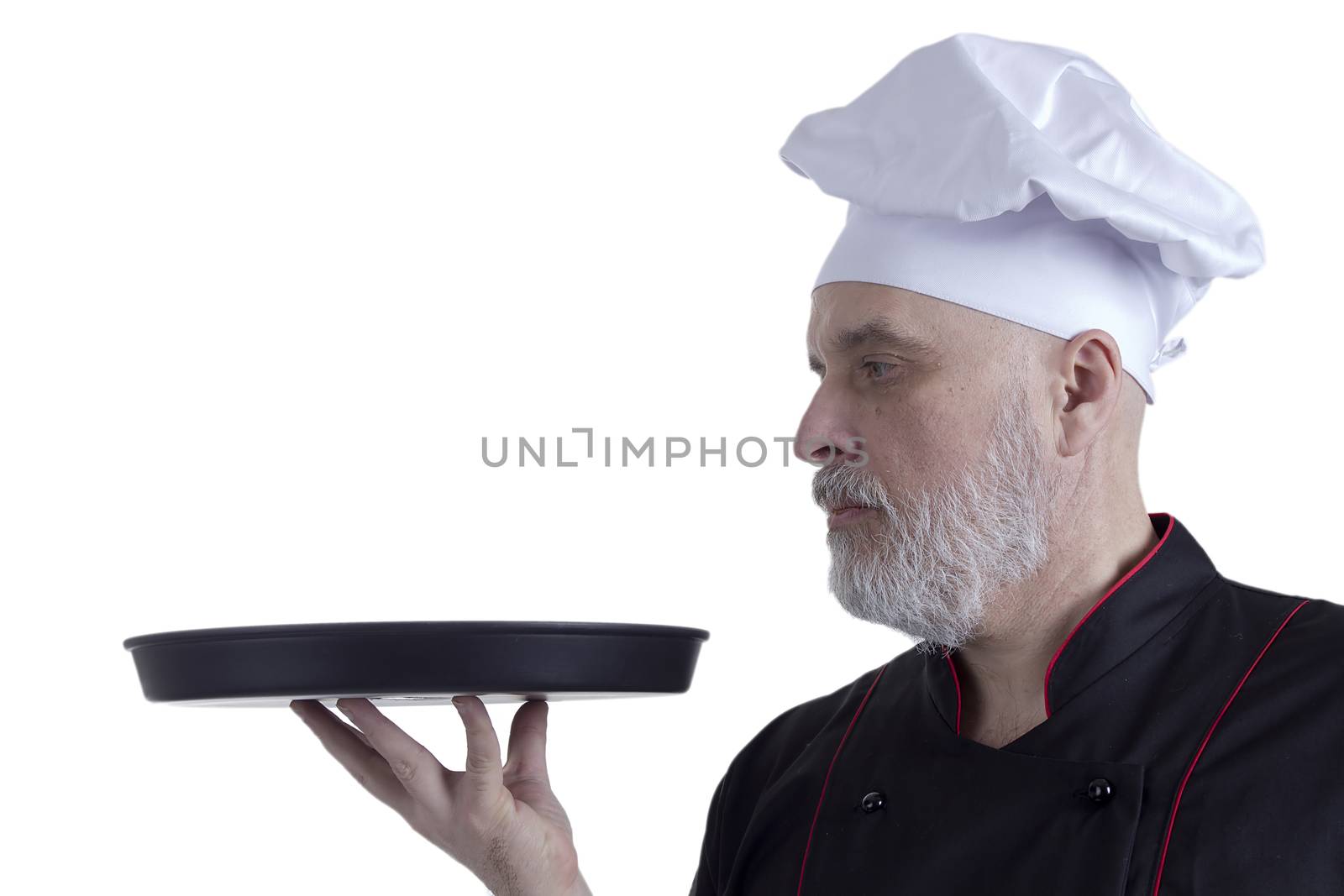 Bearded chef with tray in hands by VIPDesignUSA