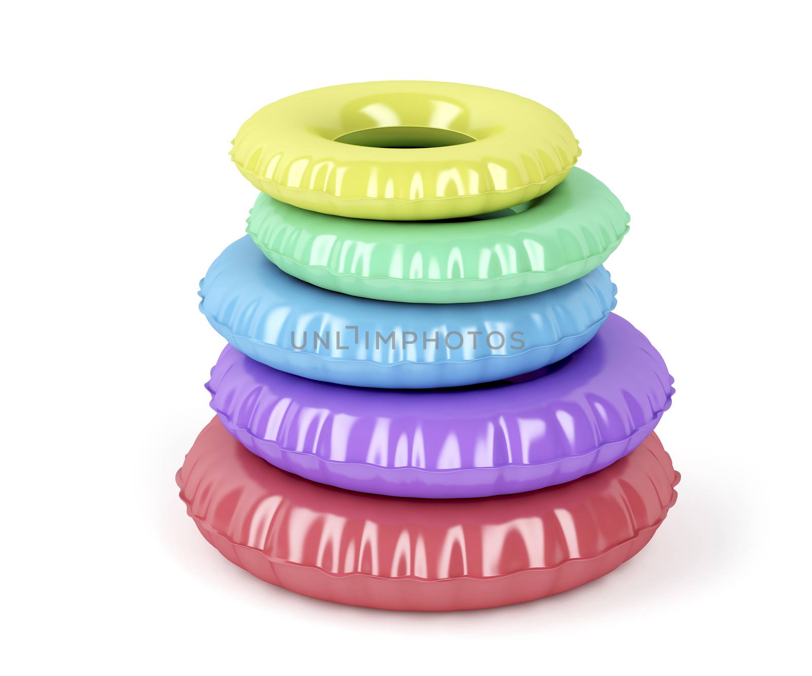 Swim rings with different colors and sizes