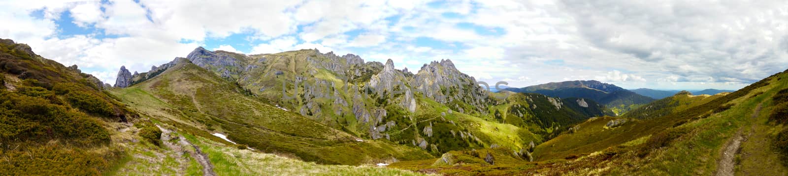 Panoramic view of Mount Ciucas on spring, part of Carpathian Range from Romania