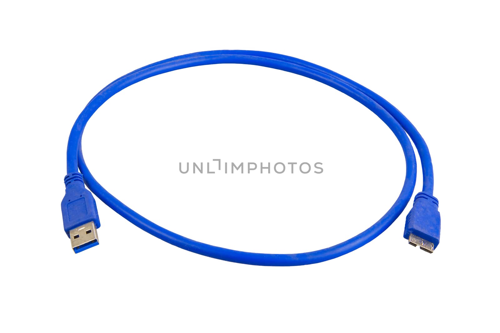 Blue cable usb 3 to micro usb 3 isolated on a white background