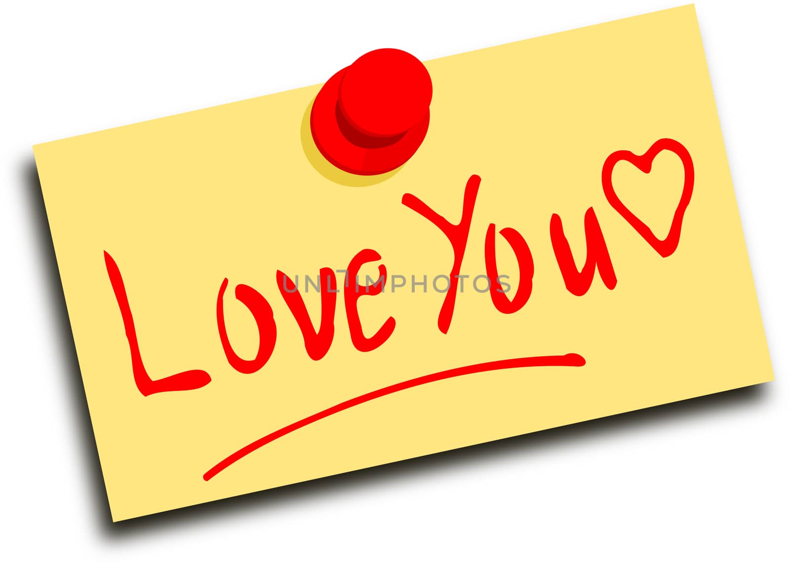 Note with text love you, 3D illustration
