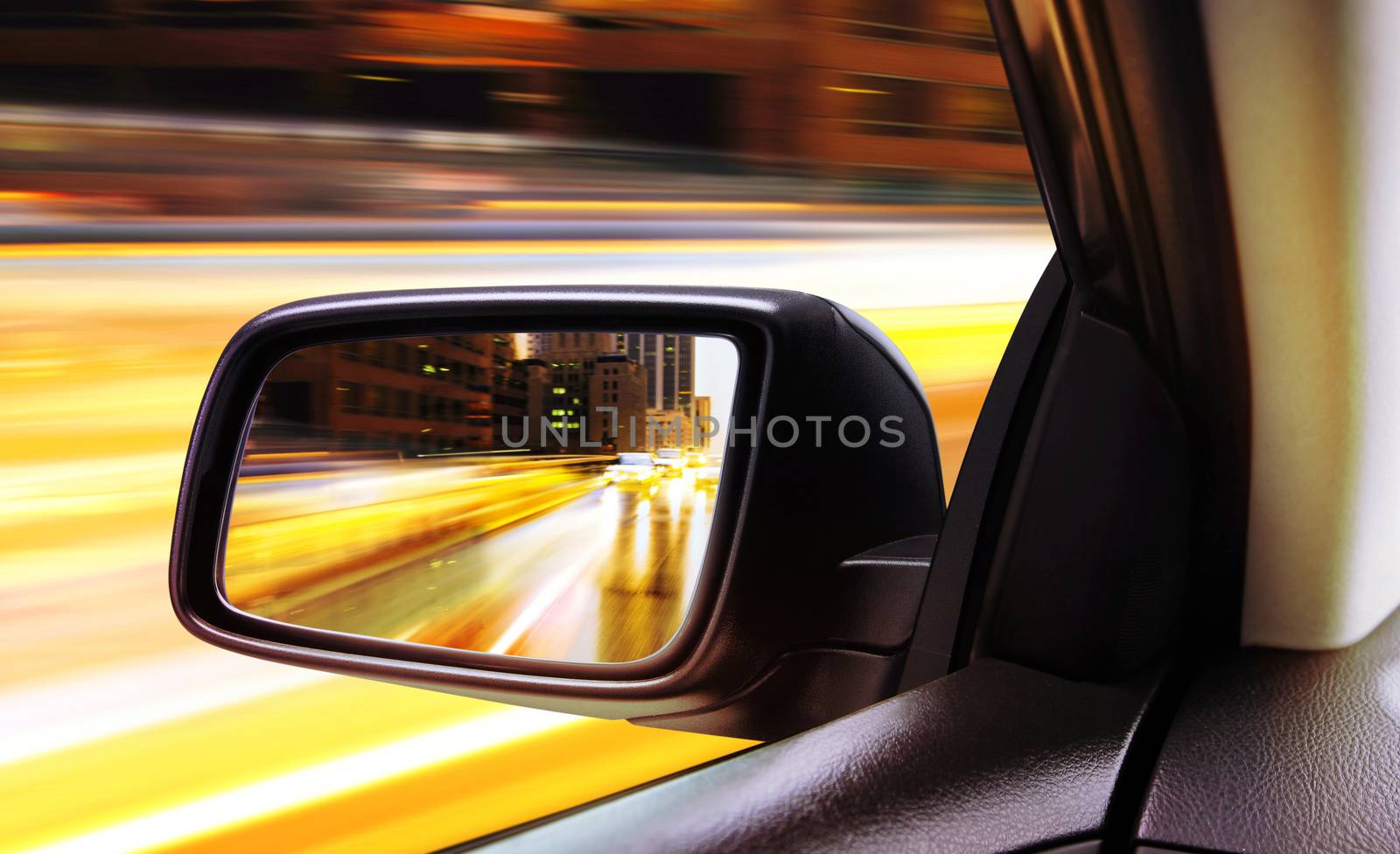 speed car driving at high speed on empty road in night city