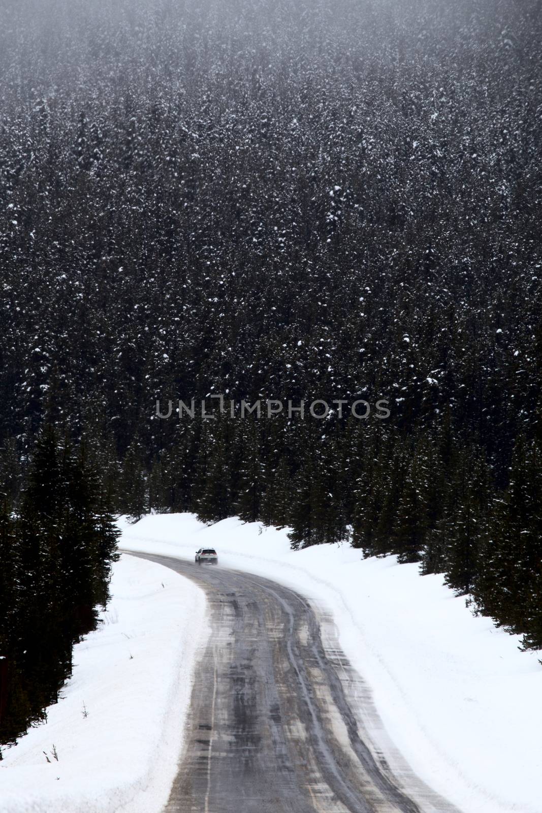 Snow Falling Mountains  Road trans Canada Highway