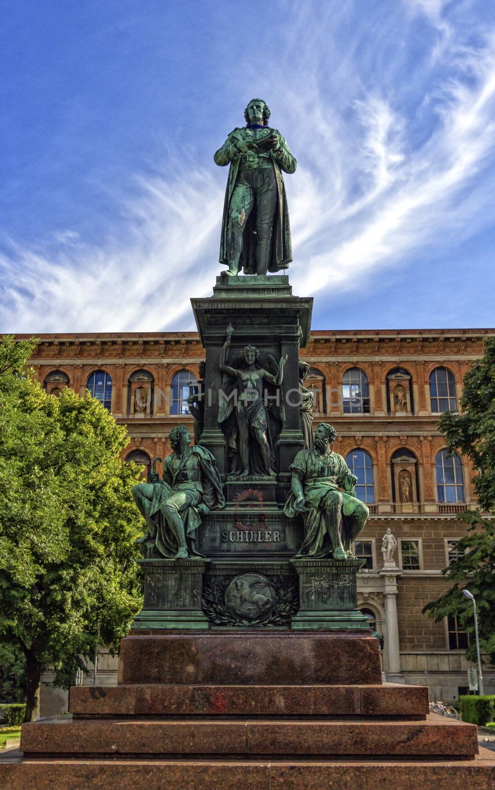 German poet Friedrich Schiller monument on the Schillerplatz square in Vienna, Austria