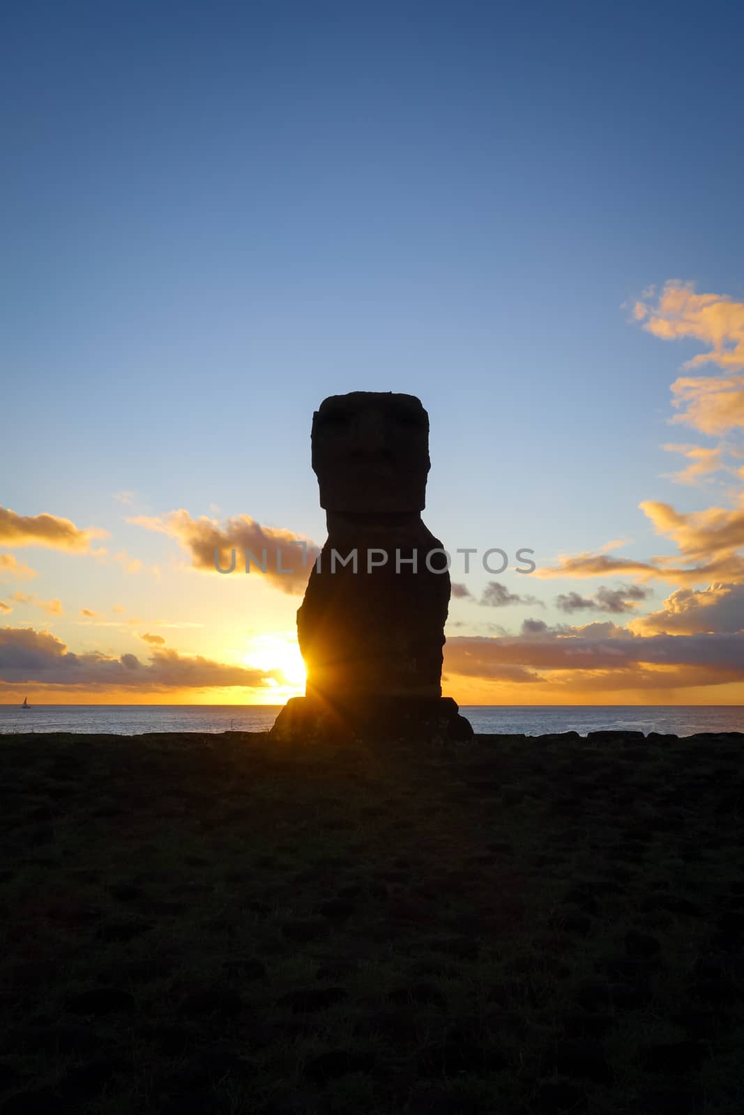 Moai statue ahu akapu at sunset, easter island by daboost