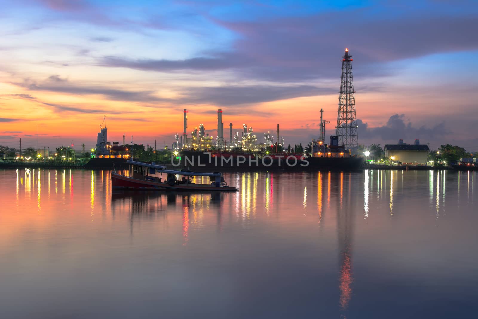 Oil Refinery at Twilight in Bangkok, Thailand