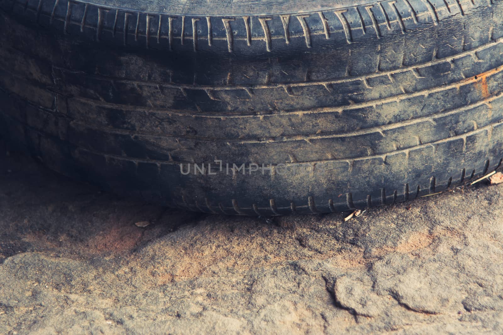 Selective focus Old tire dirty used tire