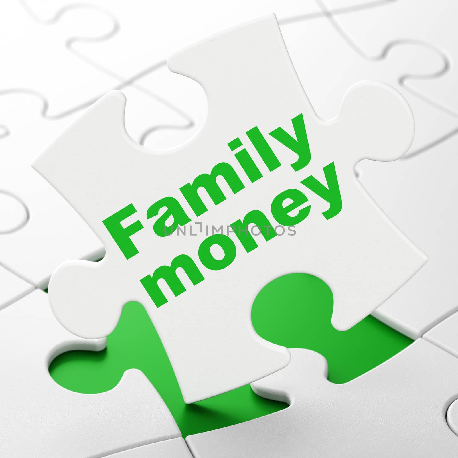Money concept: Family Money on White puzzle pieces background, 3D rendering