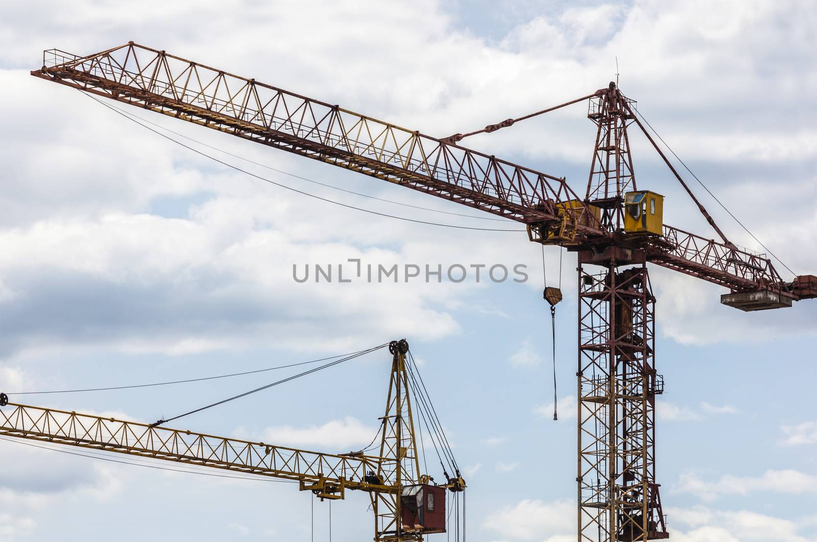 Industrial landscape, construction of high-rise buildings and cranes