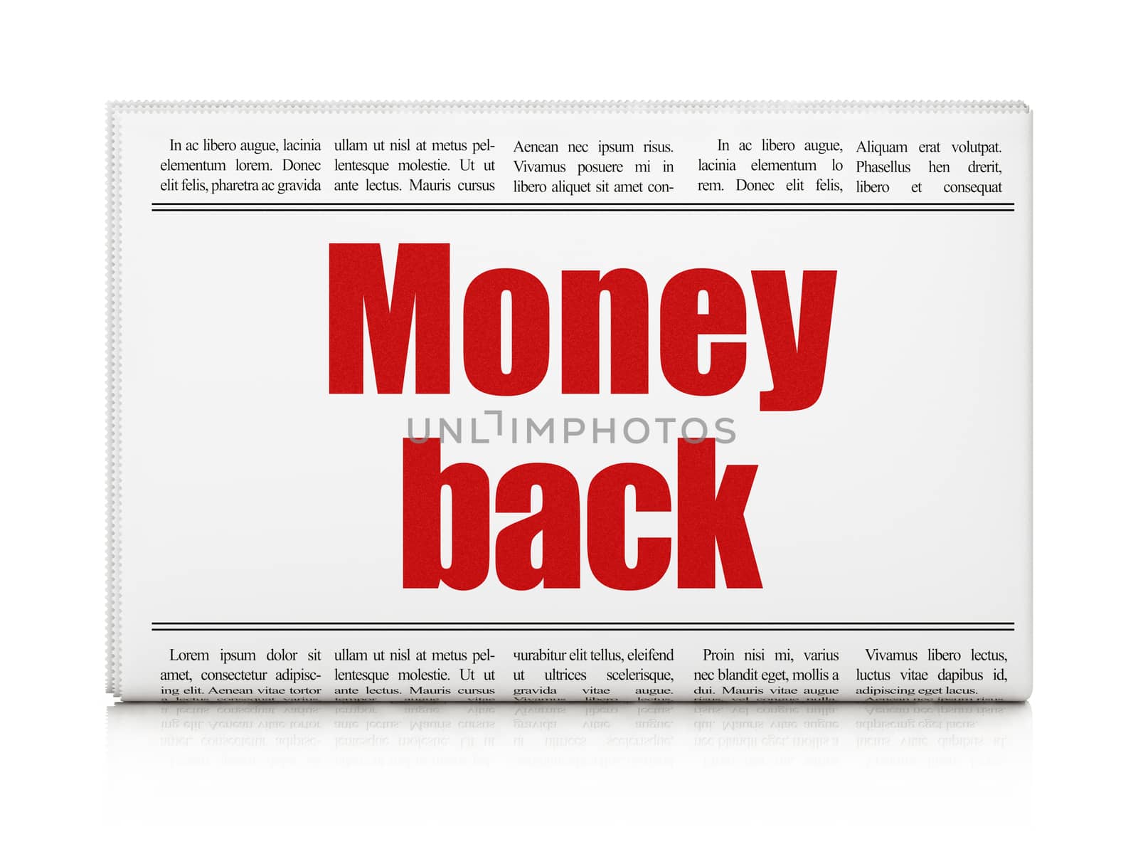 Finance concept: newspaper headline Money Back on White background, 3D rendering