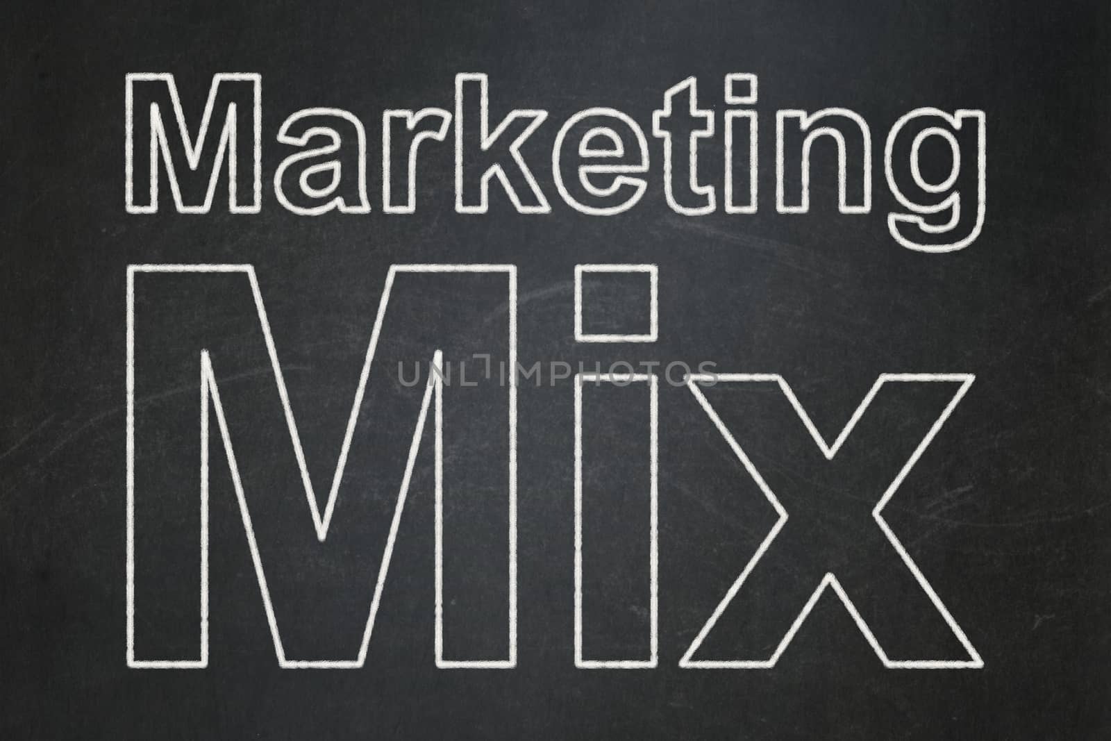 Advertising concept: text Marketing Mix on Black chalkboard background