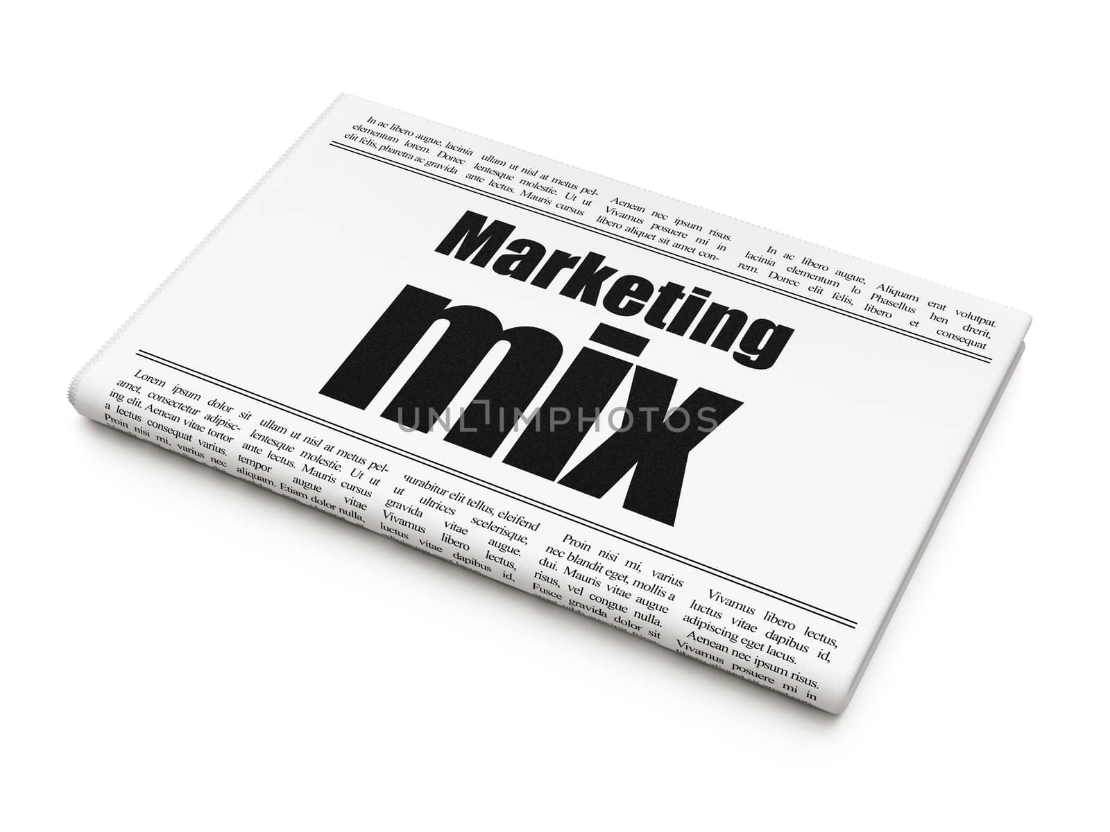 Marketing concept: newspaper headline Marketing Mix on White background, 3D rendering
