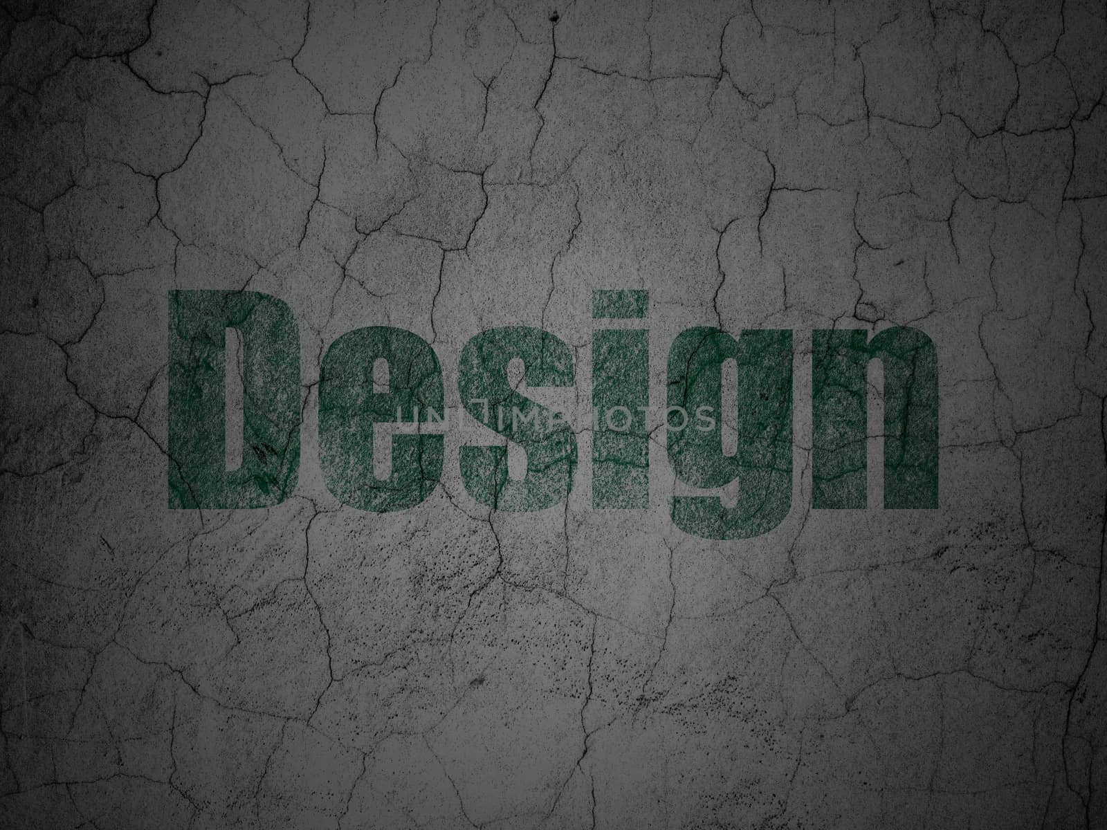 Advertising concept: Green Design on grunge textured concrete wall background