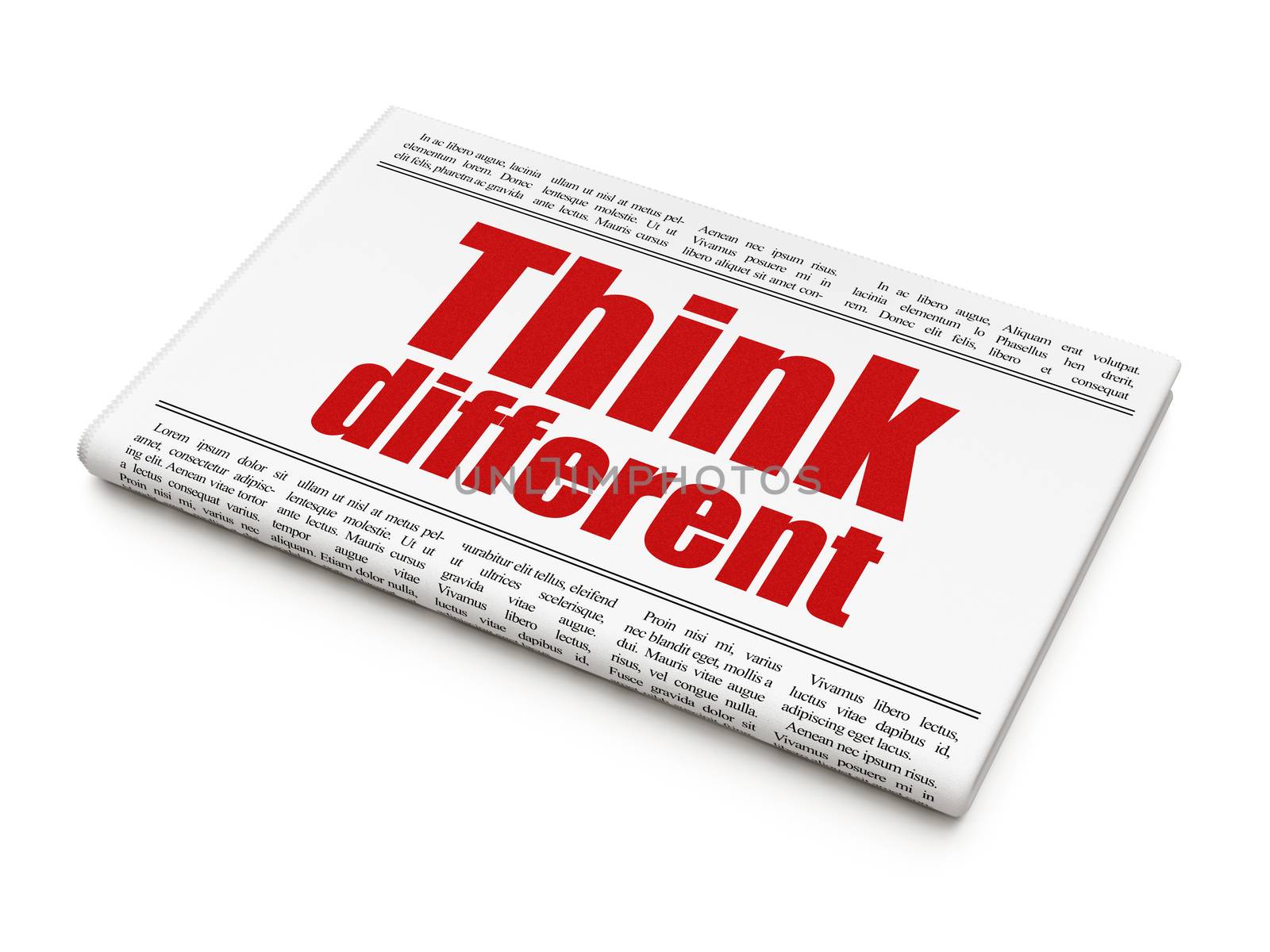 Education concept: newspaper headline Think Different on White background, 3D rendering