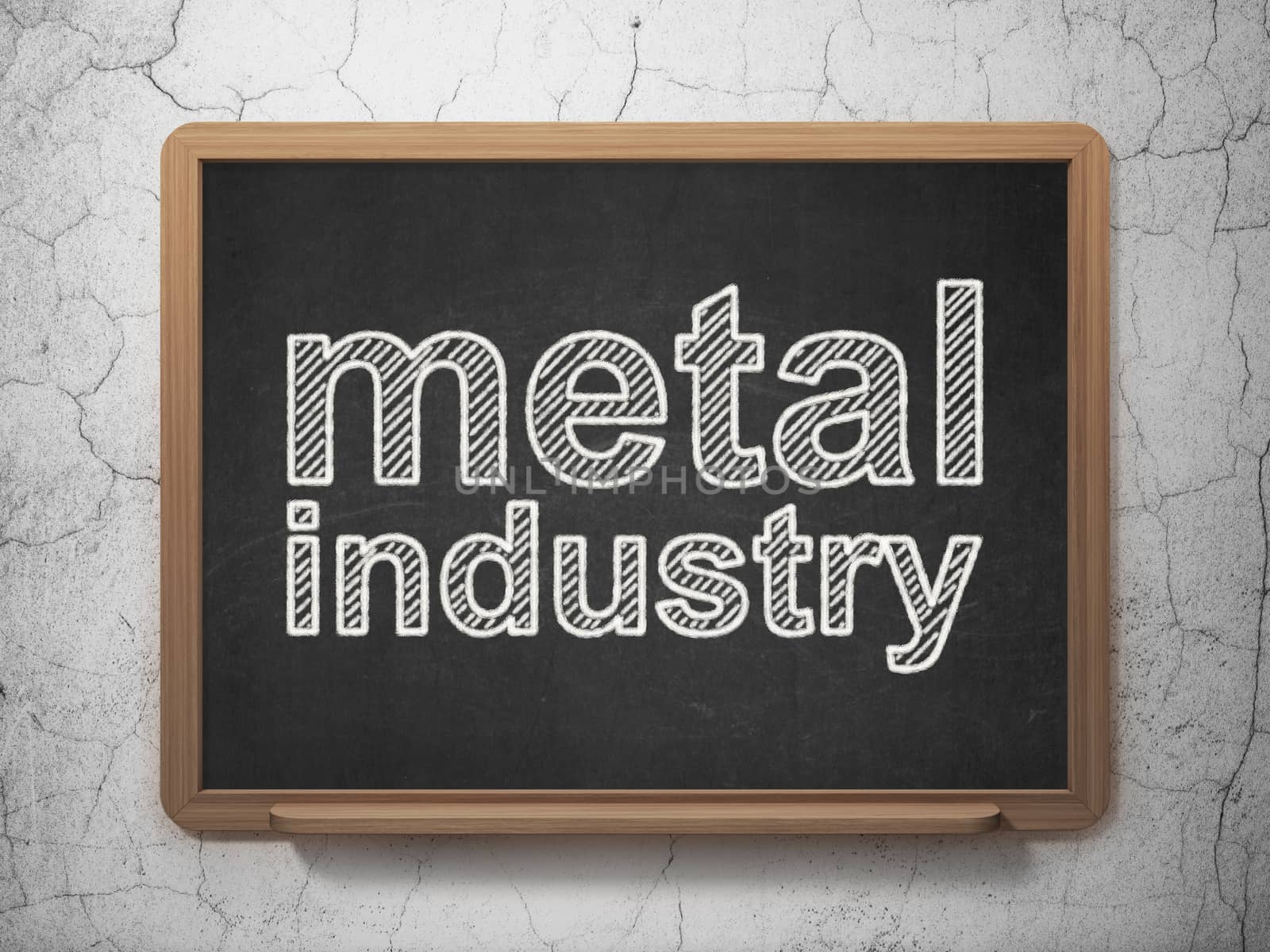 Manufacuring concept: text Metal Industry on Black chalkboard on grunge wall background, 3D rendering