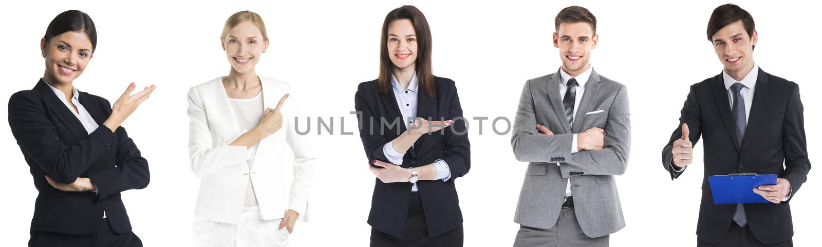 Set of positive business people isolated on white background