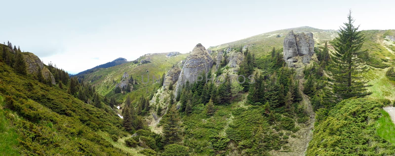 Panoramic view of Mount Ciucas on spring, part of Carpathian Range from Romania