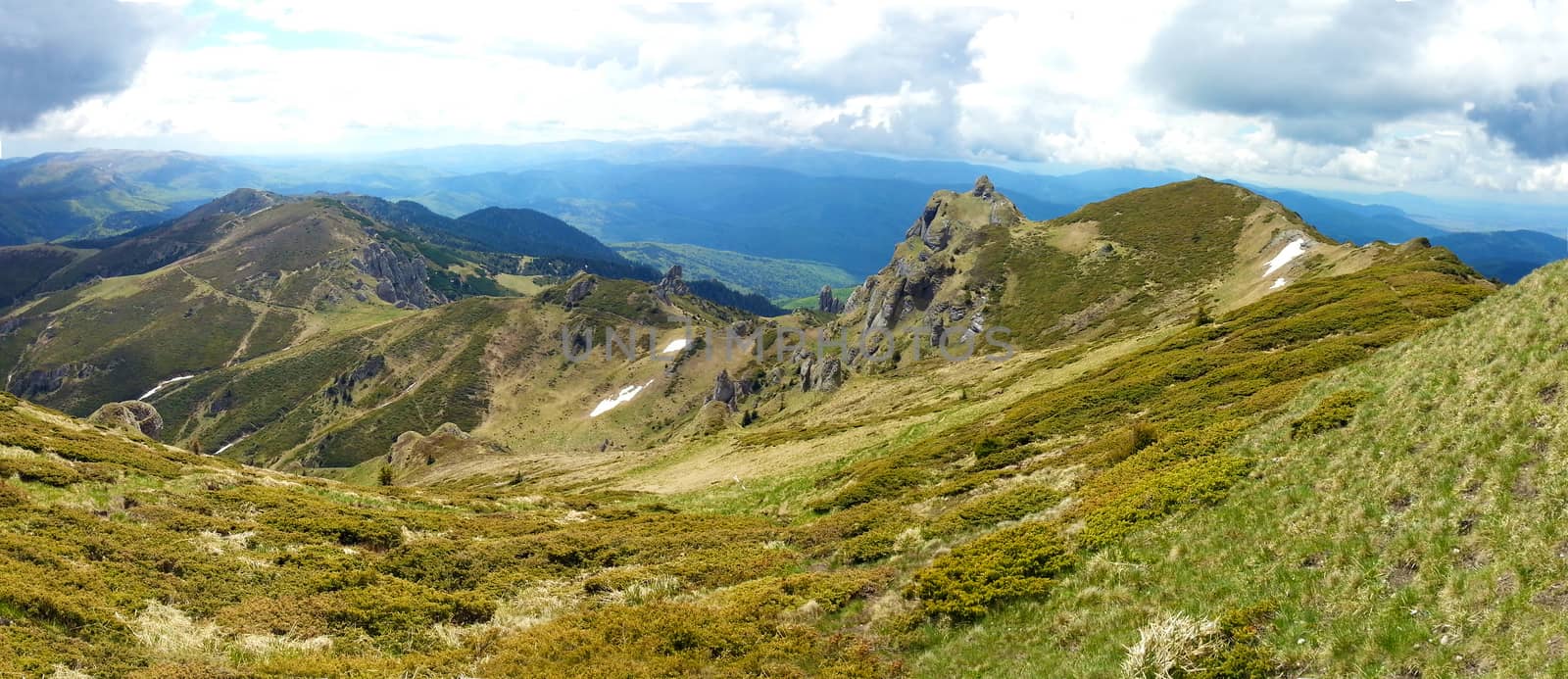 Panoramic view of Mount Ciucas on spring, part of Carpathian Range from Romania