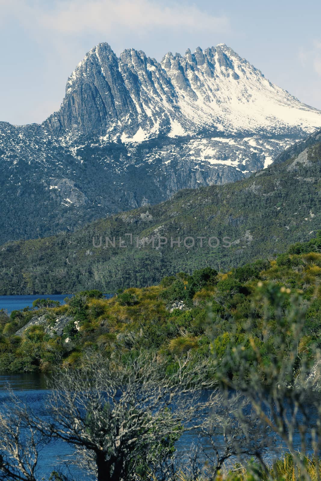 View of a cradle mountain in Tasmania, Australia.