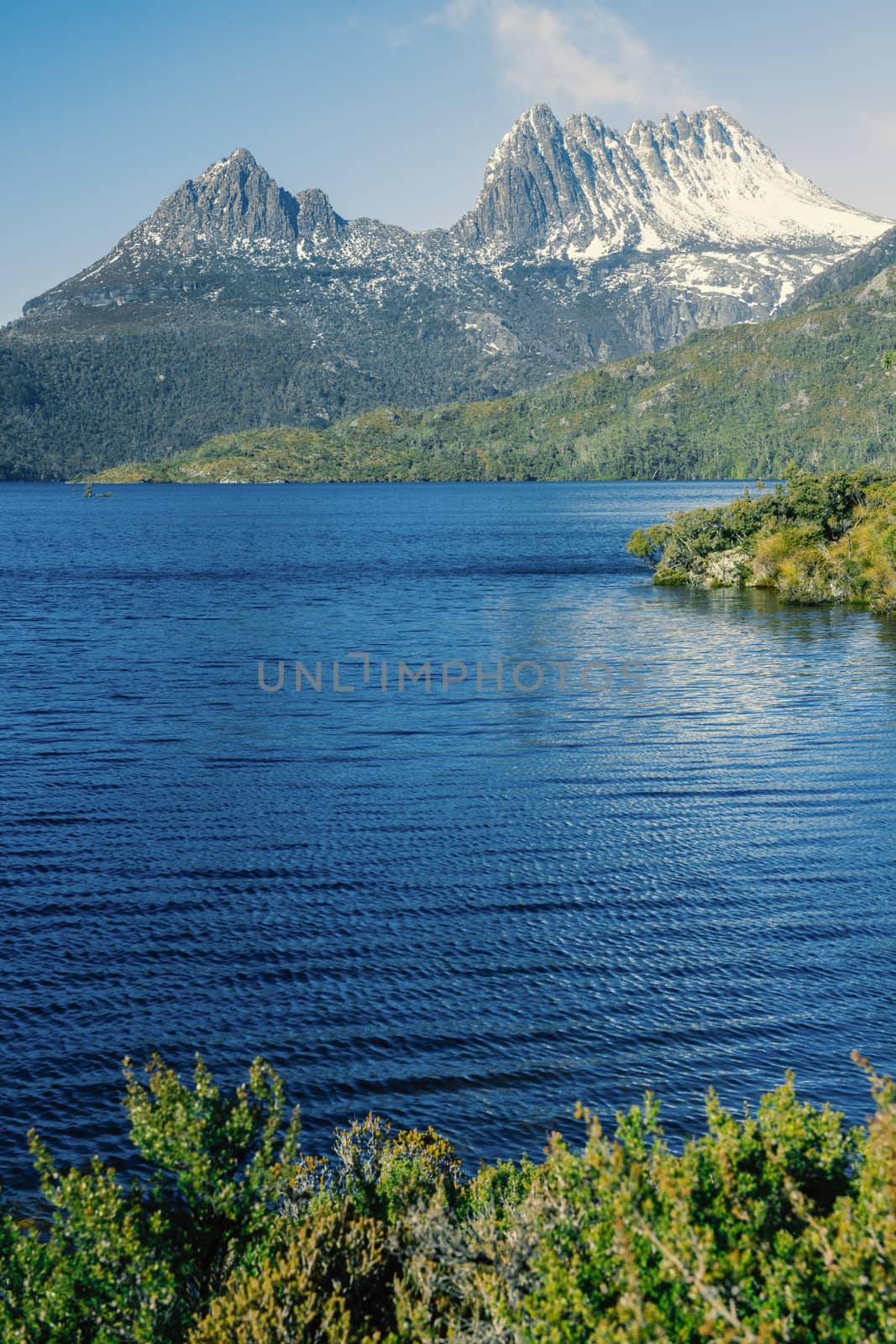 View of a cradle mountain in Tasmania, Australia.