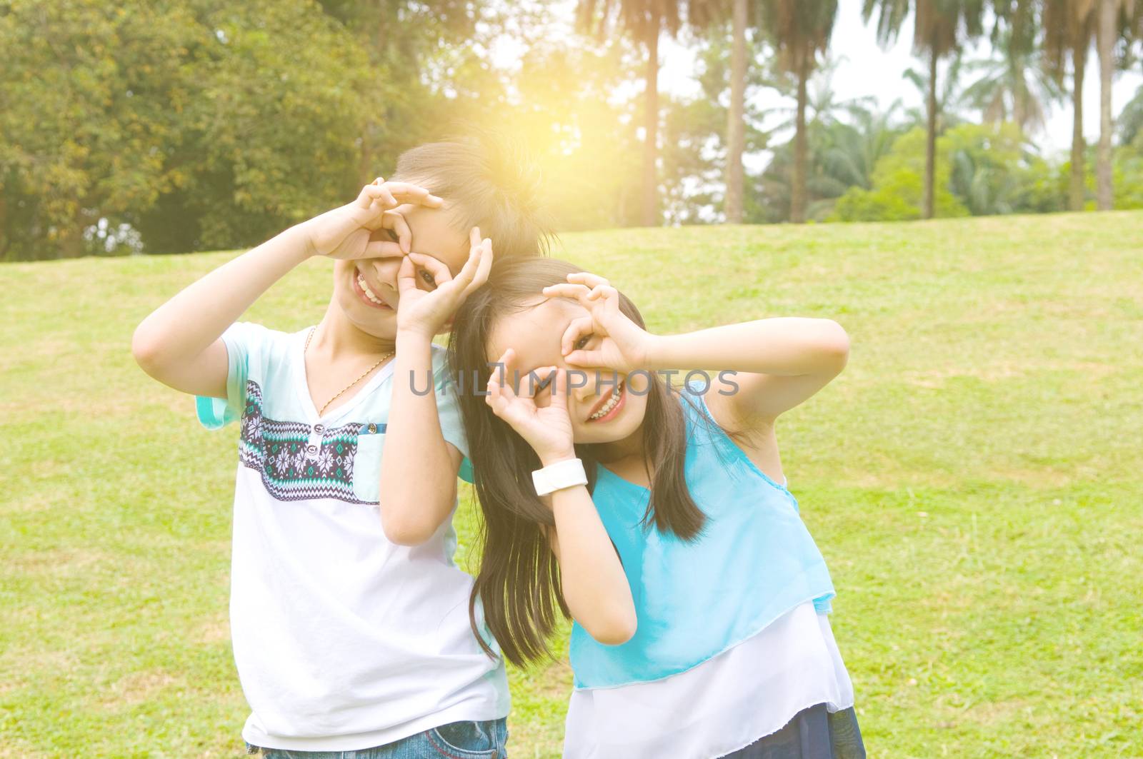 Asian children having fun at outdoor