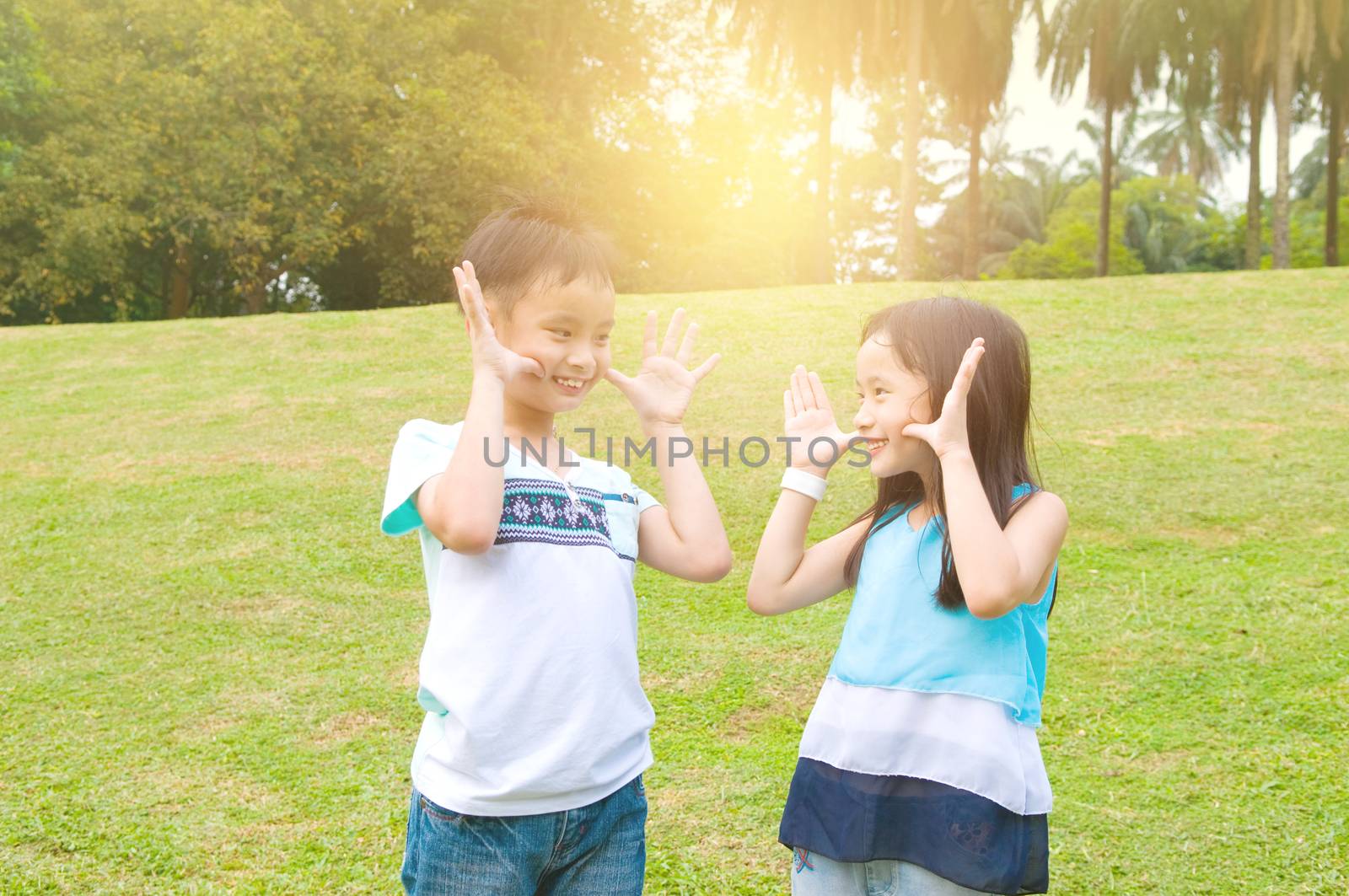 Asian children having fun at outdoor
