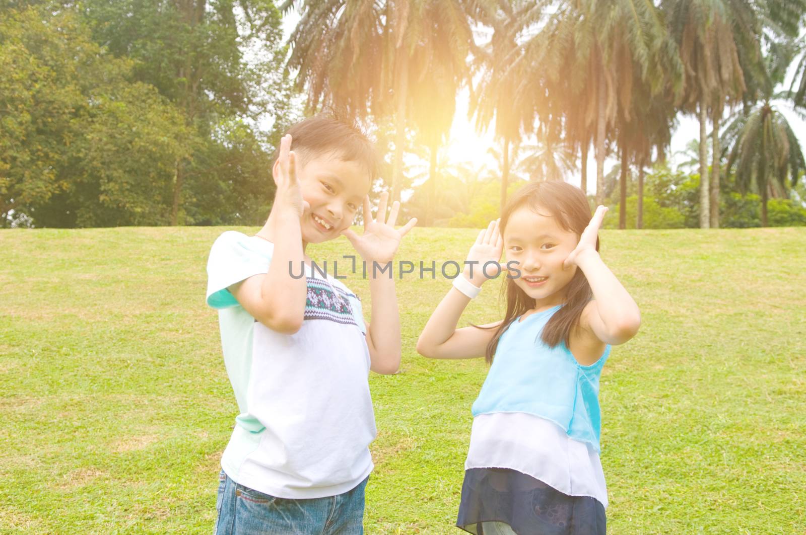 Asian children having fun at outdoor