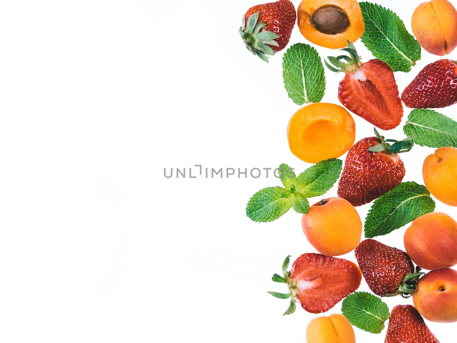 Apricot, strawberries and mint - food background by fascinadora