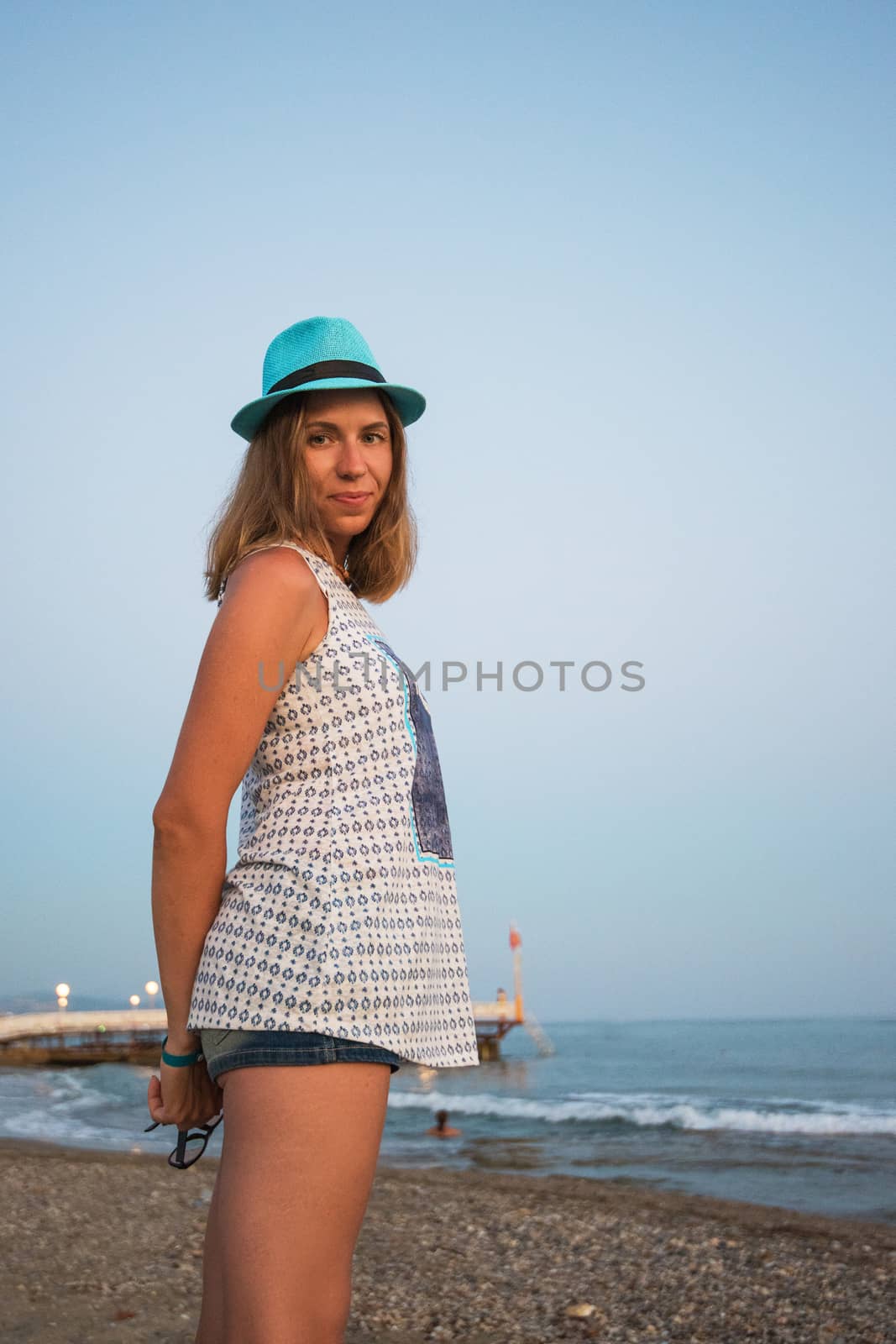 beautiful woman on the beach at Alania, Turkey