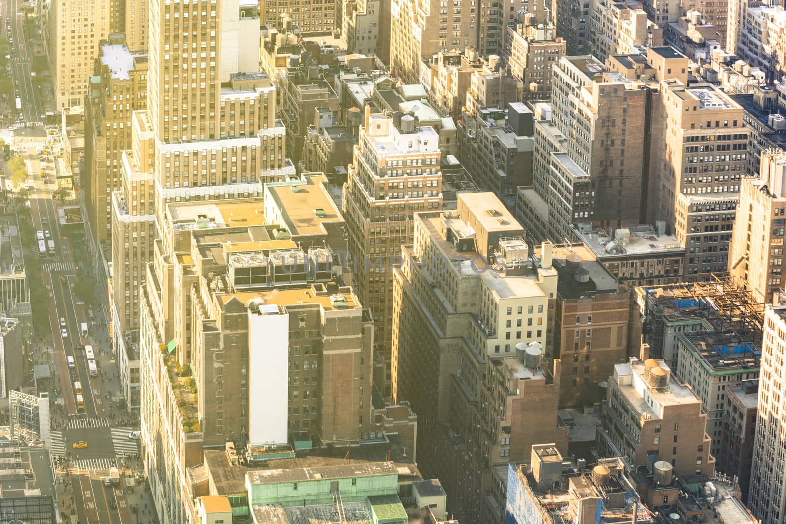 Midtown skyscraper buildings rooftop view in New York City