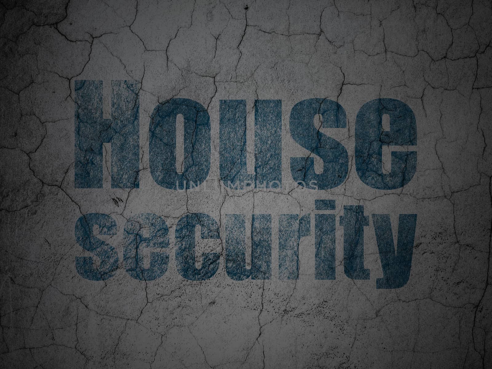 Security concept: Blue House Security on grunge textured concrete wall background