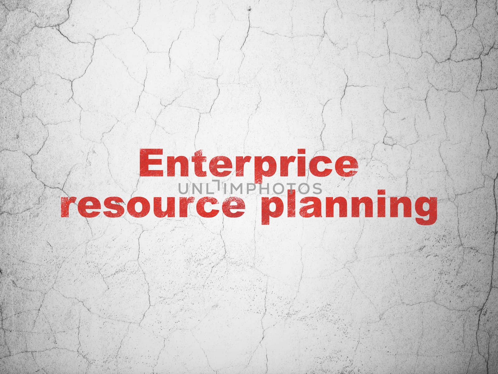 Business concept: Red Enterprice Resource Planning on textured concrete wall background