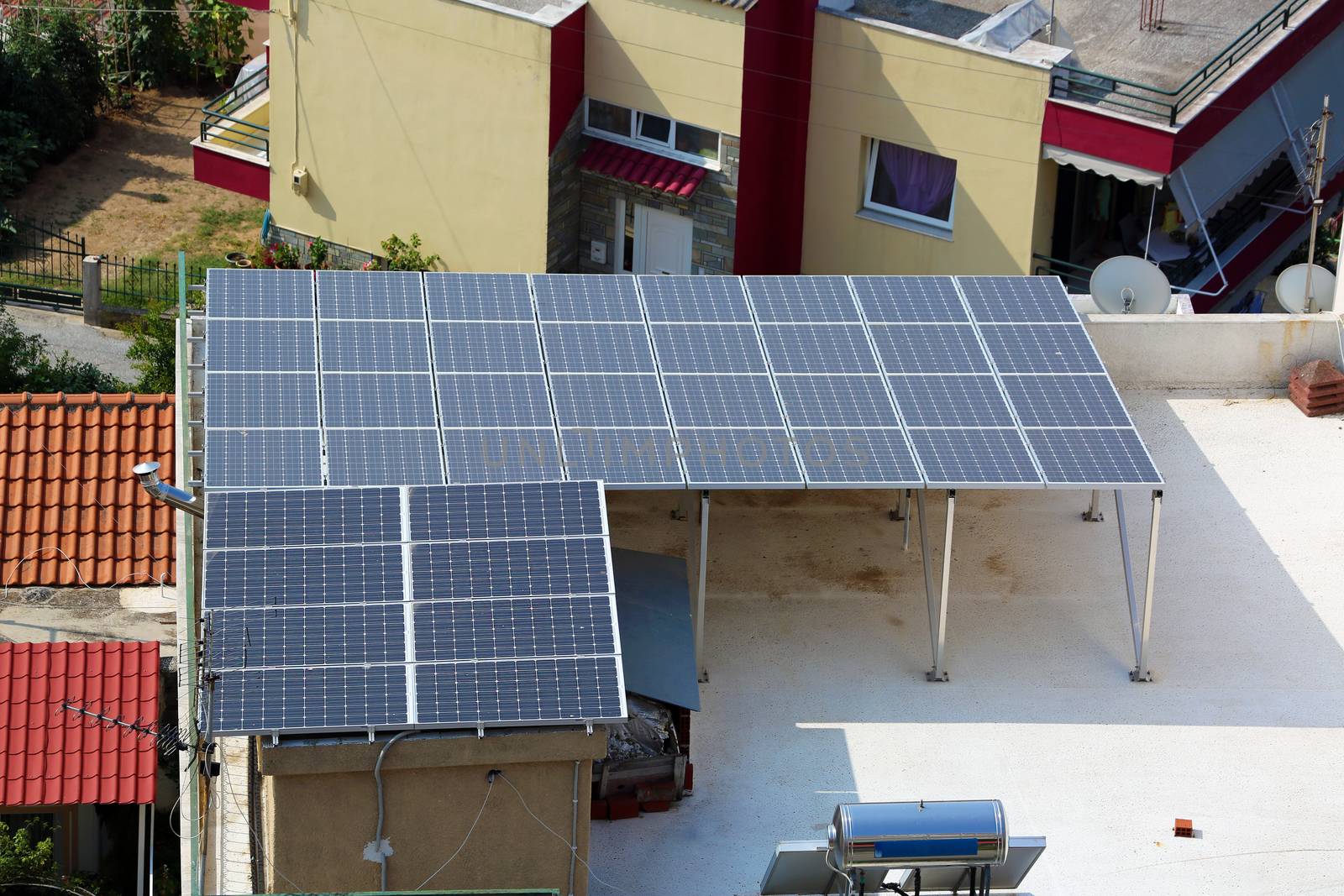 Solar Energy Panels on the Roof of a House in Greece