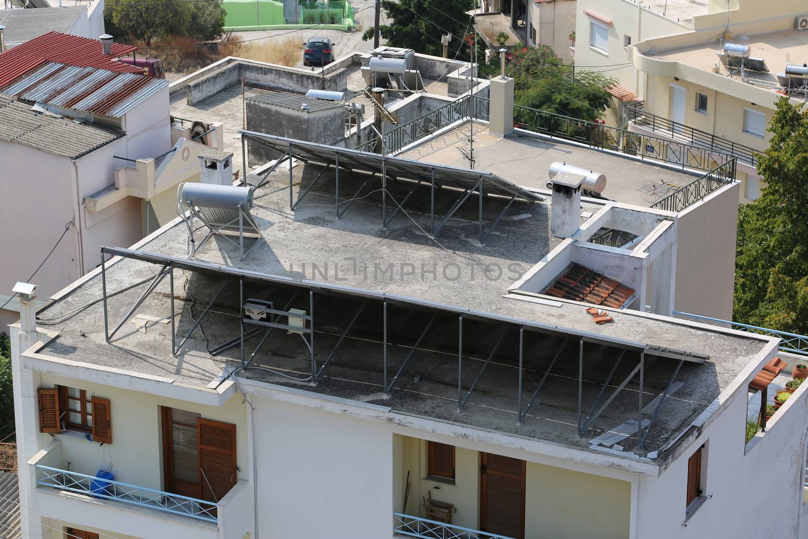 Solar Energy Panels on the Roof of a House in Greece