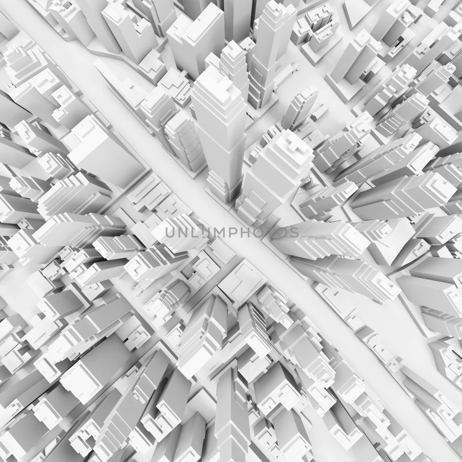 White modern city, aerial view. 3D rendering