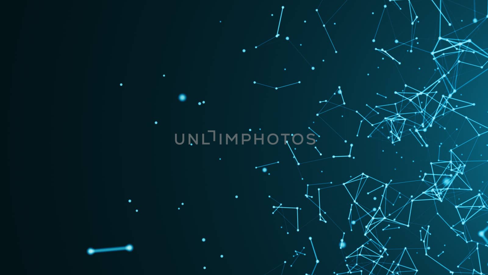 Abstract connected dots on bright blue background. Technology by nolimit046