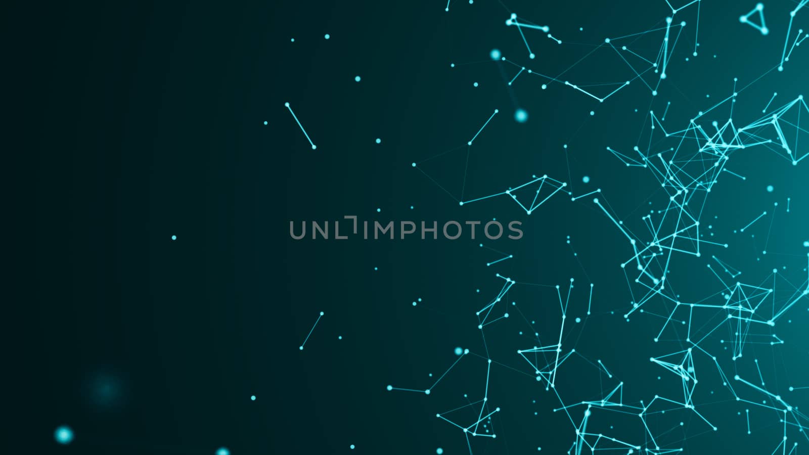 Abstract connected dots on bright blue background. Technology concept. 3d rendered