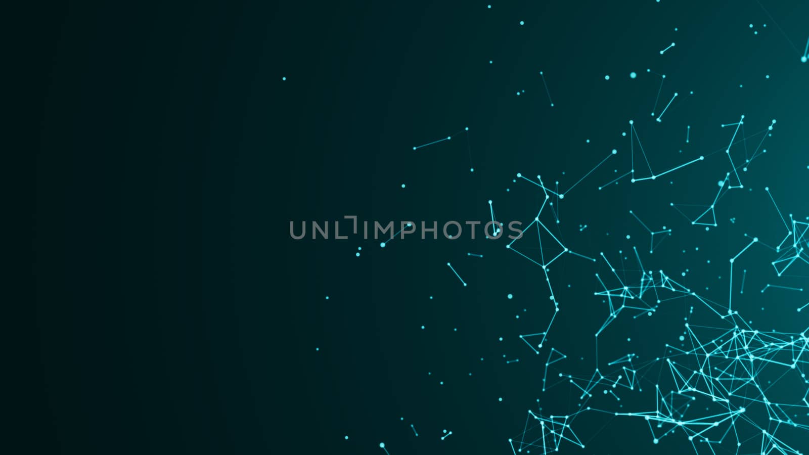 Abstract connected dots on bright blue background. Technology concept. 3d rendered