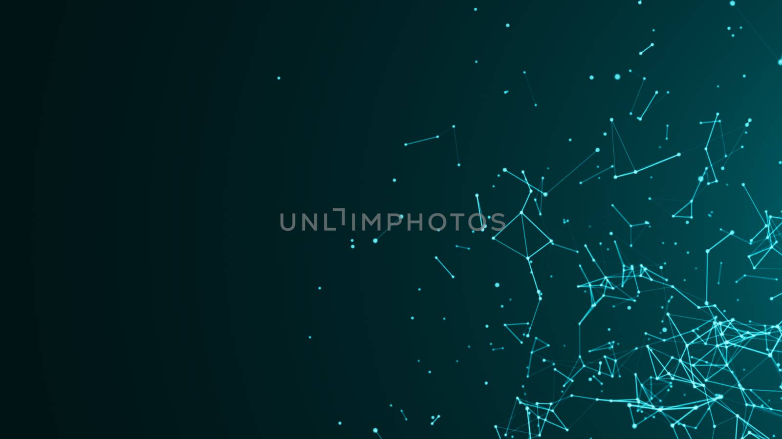 Abstract connected dots on bright blue background. Technology concept. 3d rendered