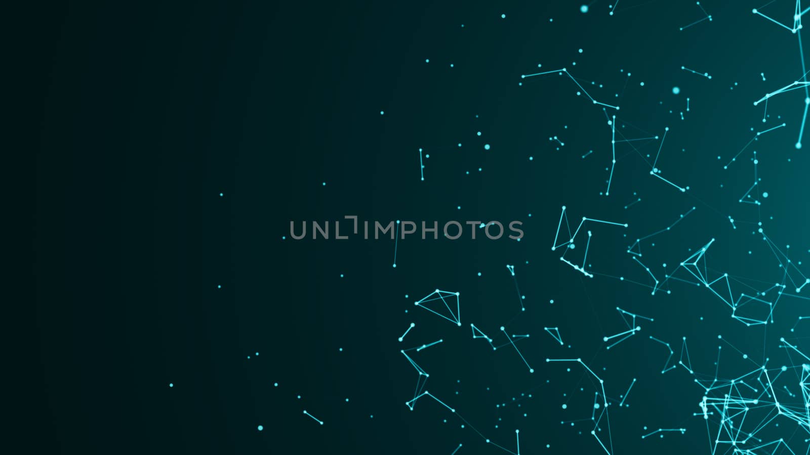 Abstract connected dots on bright blue background. Technology by nolimit046