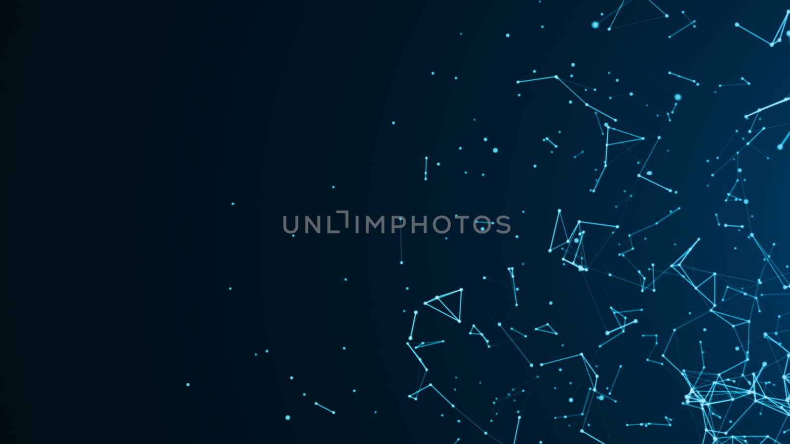 Abstract connected dots on bright blue background. Technology by nolimit046