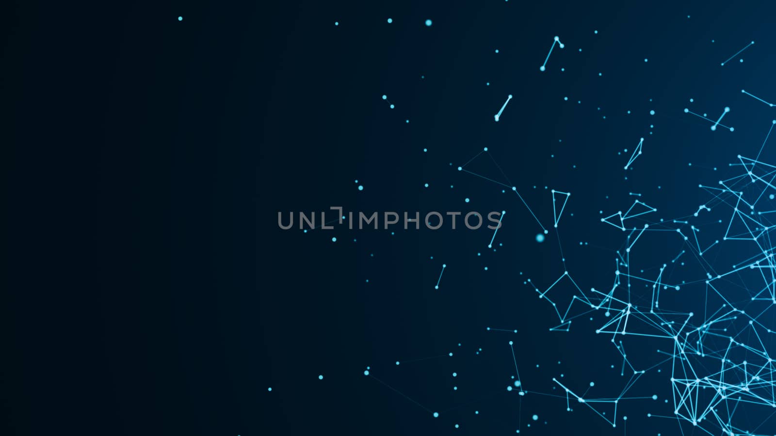 Abstract connected dots on bright blue background. Technology concept. 3d rendered