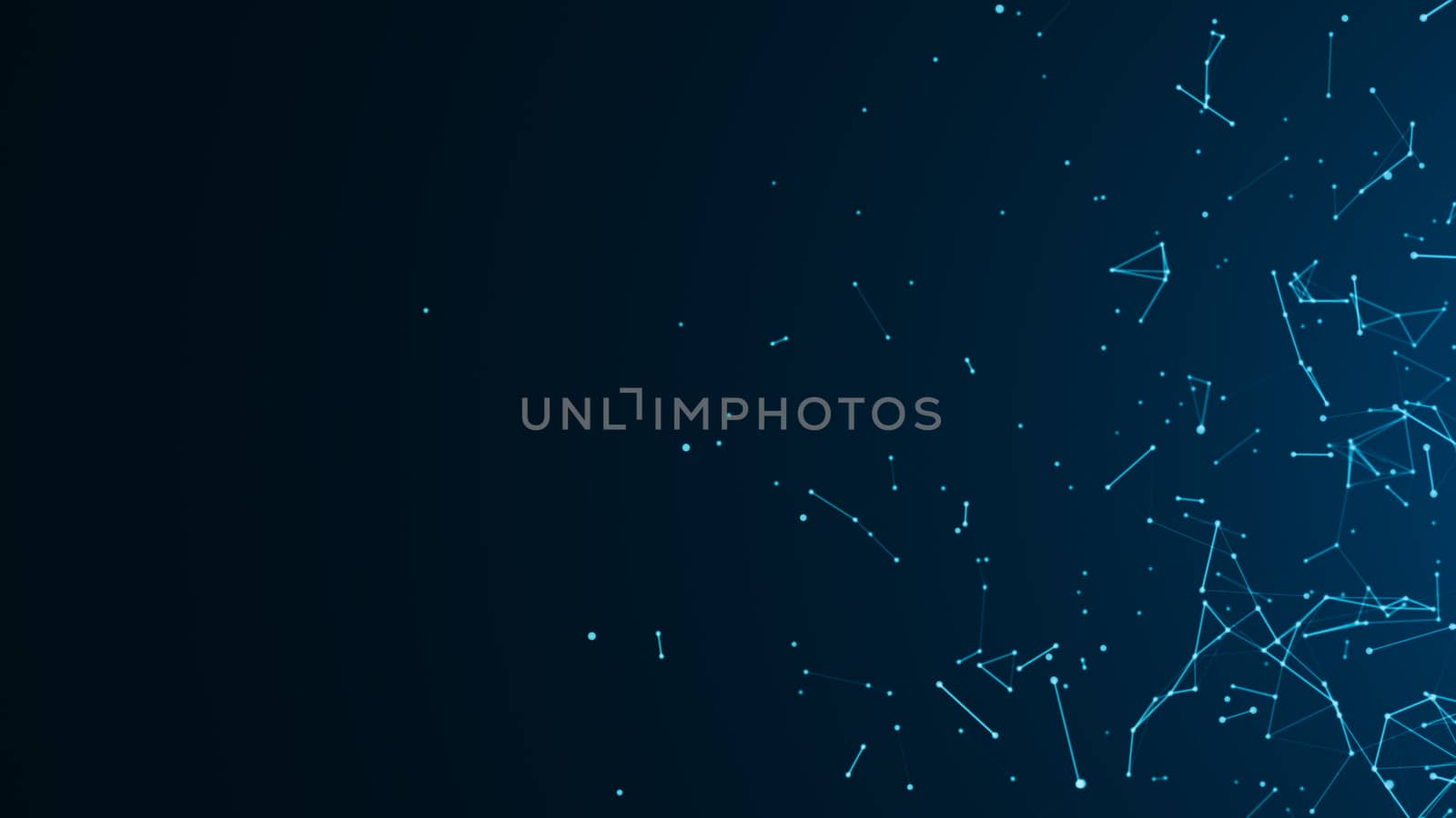 Abstract connected dots on bright blue background. Technology concept. 3d rendered