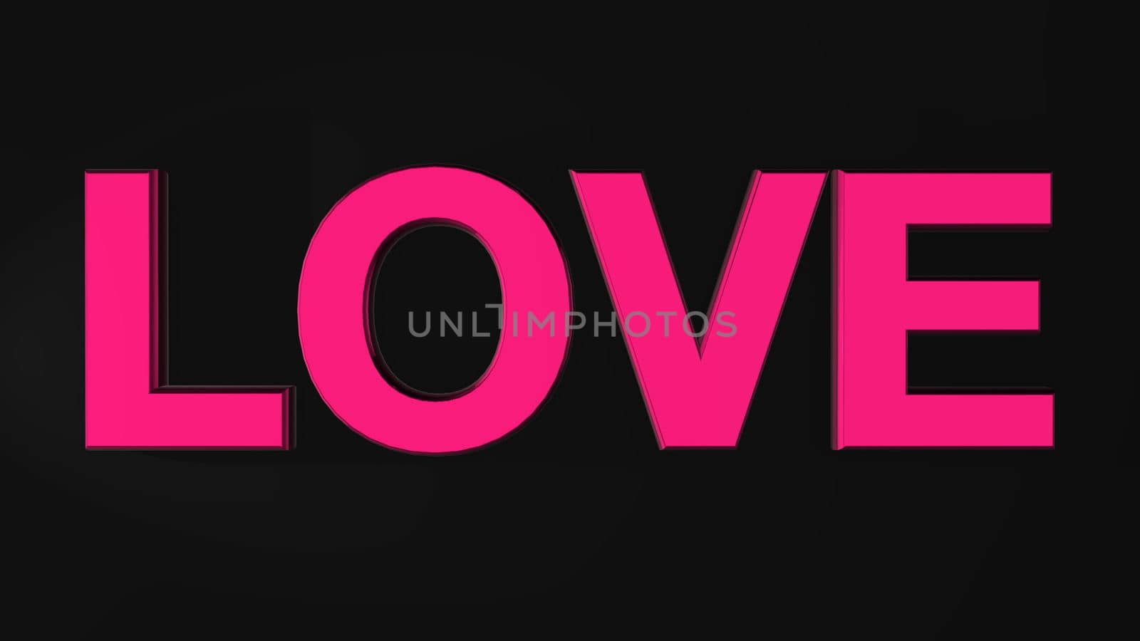 Three-dimensional word love on a dark background. 3d rendered
