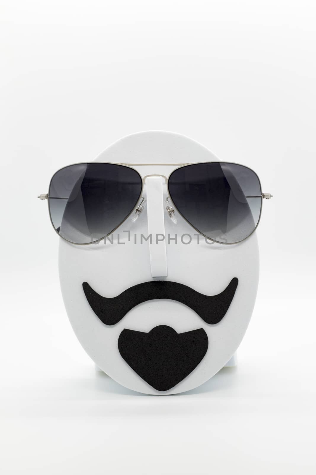 Men's fashion mannequin wearing fashionable sunglasses on white background.