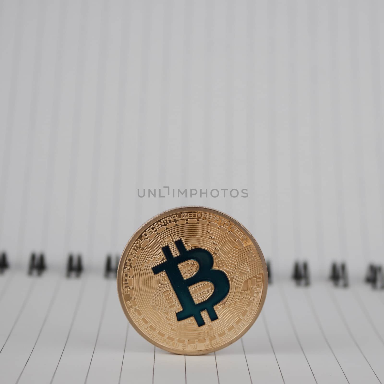 Cryptocurrency gold bitcoin coin in notebook