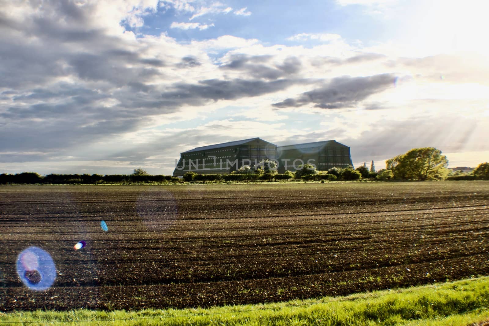 Two big and green hangars in Bedfordshire Area