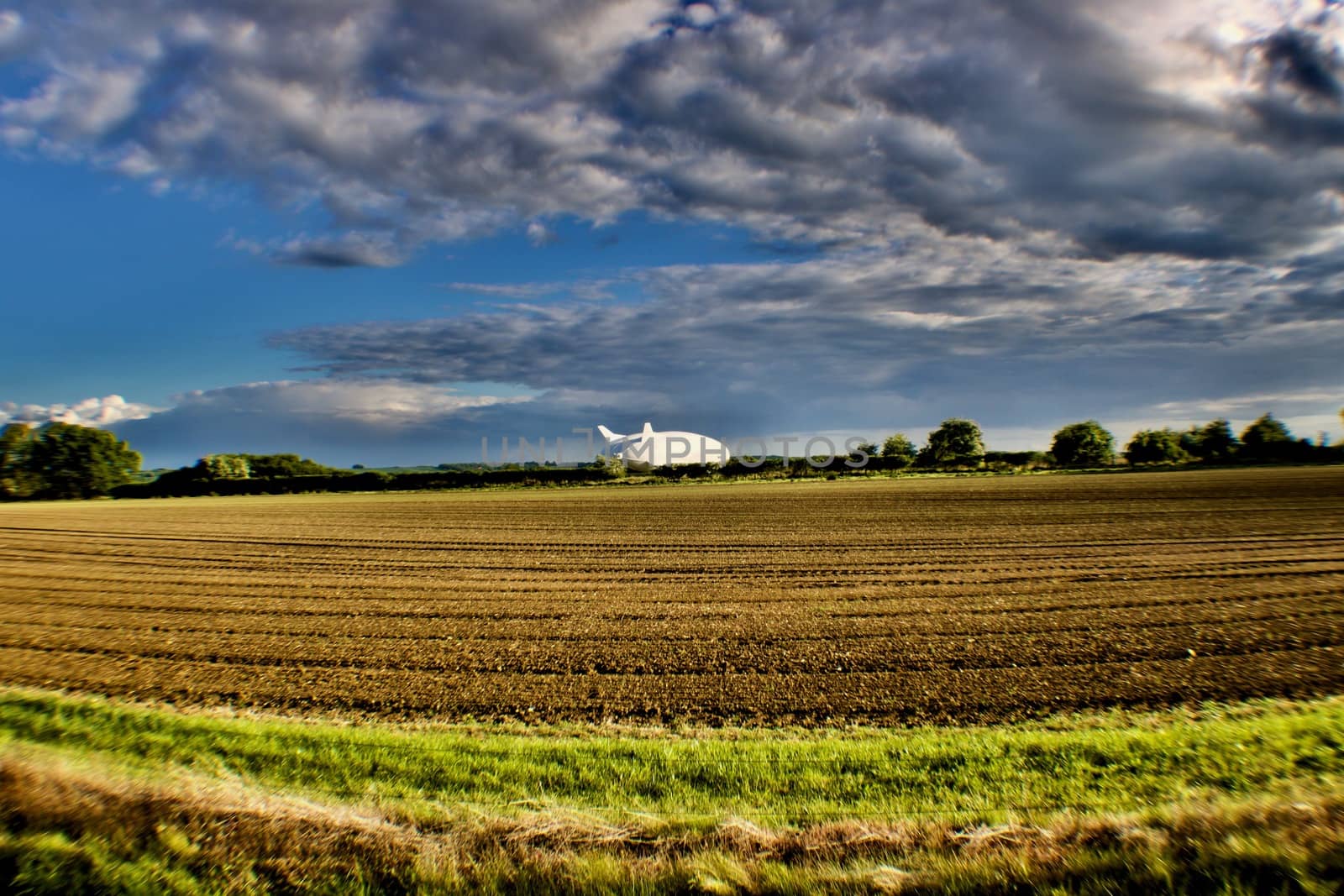 Landscape view on the white big airlander